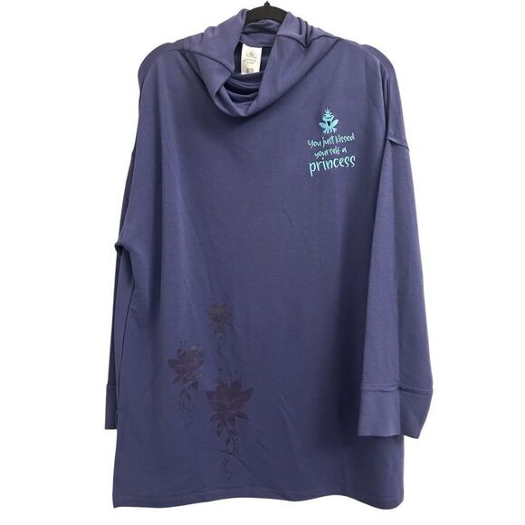 Disney Princess and the Frog Tiana Cowl neck Tunic Shirt Purple Oversized M - Picture 1 of 11